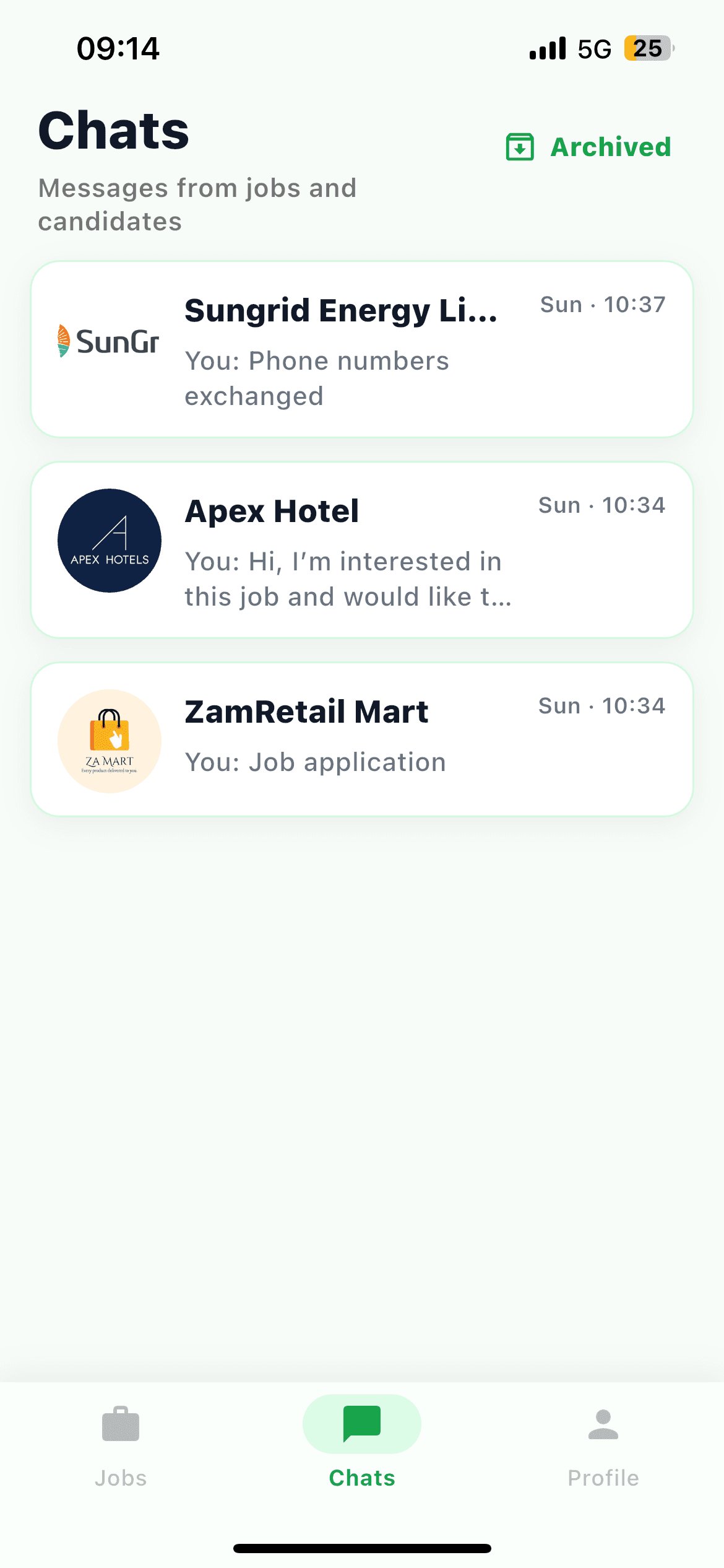 NTCHITO in-app chat with an employer